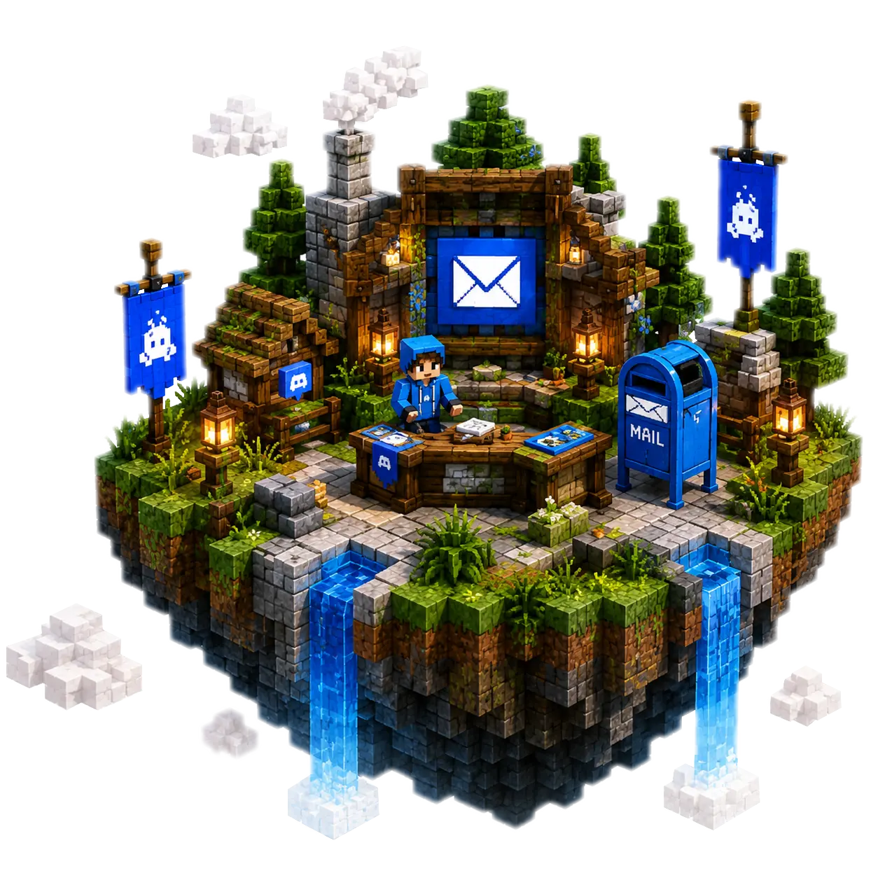 Blue Events contact island artwork